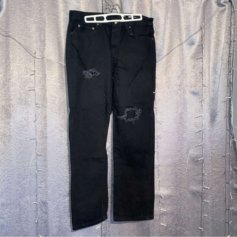 George Men's distressed Black Straight Jeans 33/30 29”inseam